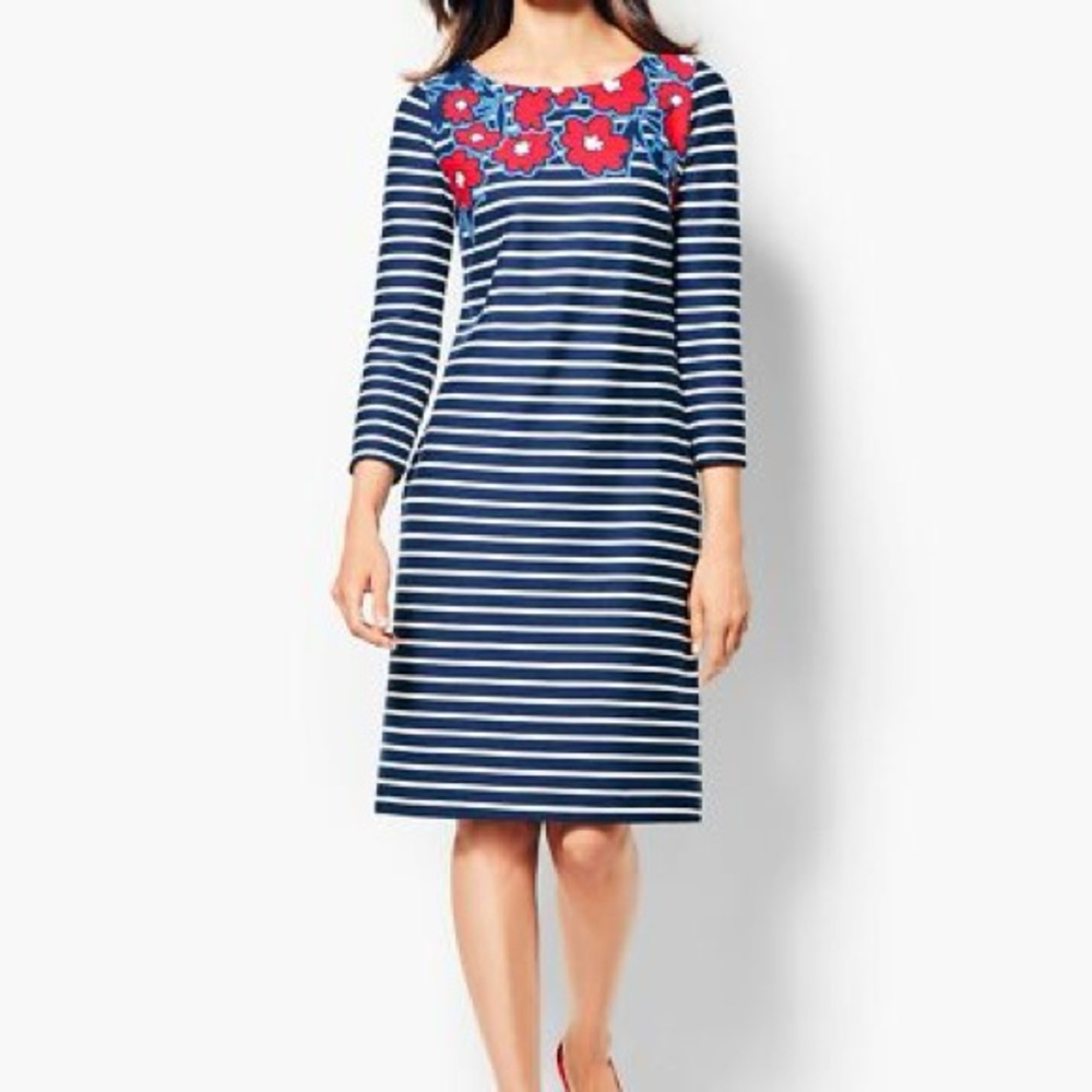 Talbots Navy and Red Floral Striped Dress